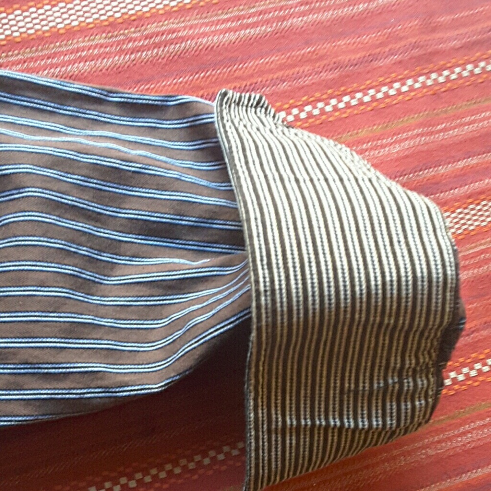 3/$12 J FERRAR modern fit brown stripe shirt - Picture 4 of 6